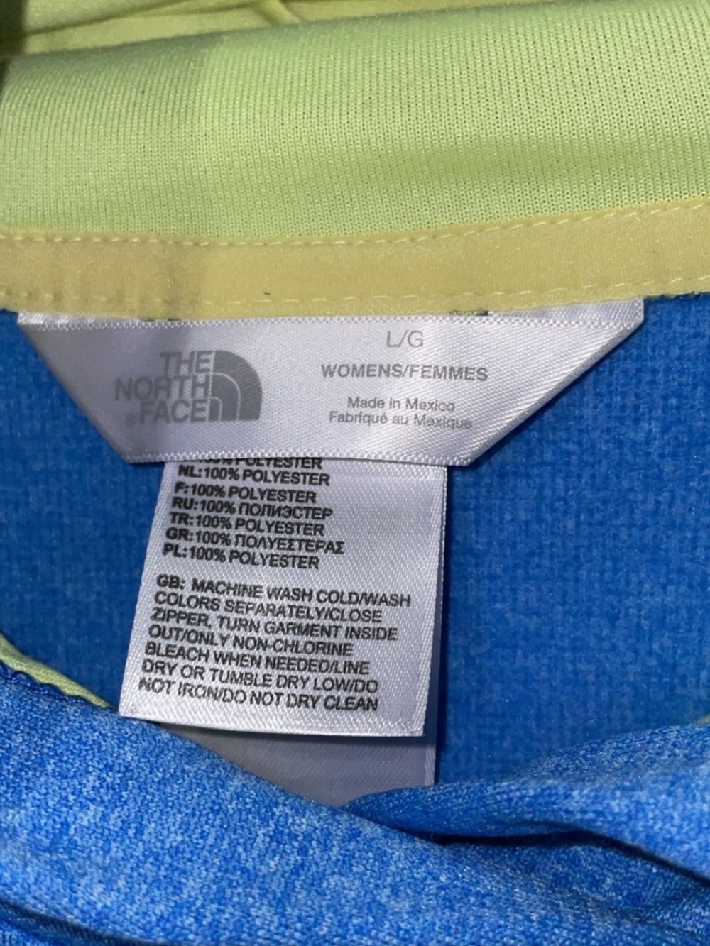 The North Face Women’s Blue Performance Hoodie Neon Yellow Logo Size Large - Picture 2 of 5